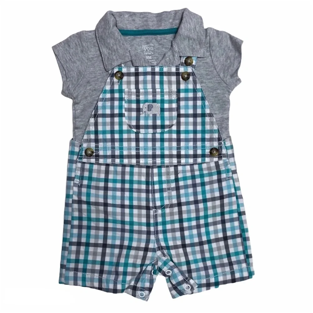 Cater’s Baby Boy Elephant Plaid Shortalls Set
